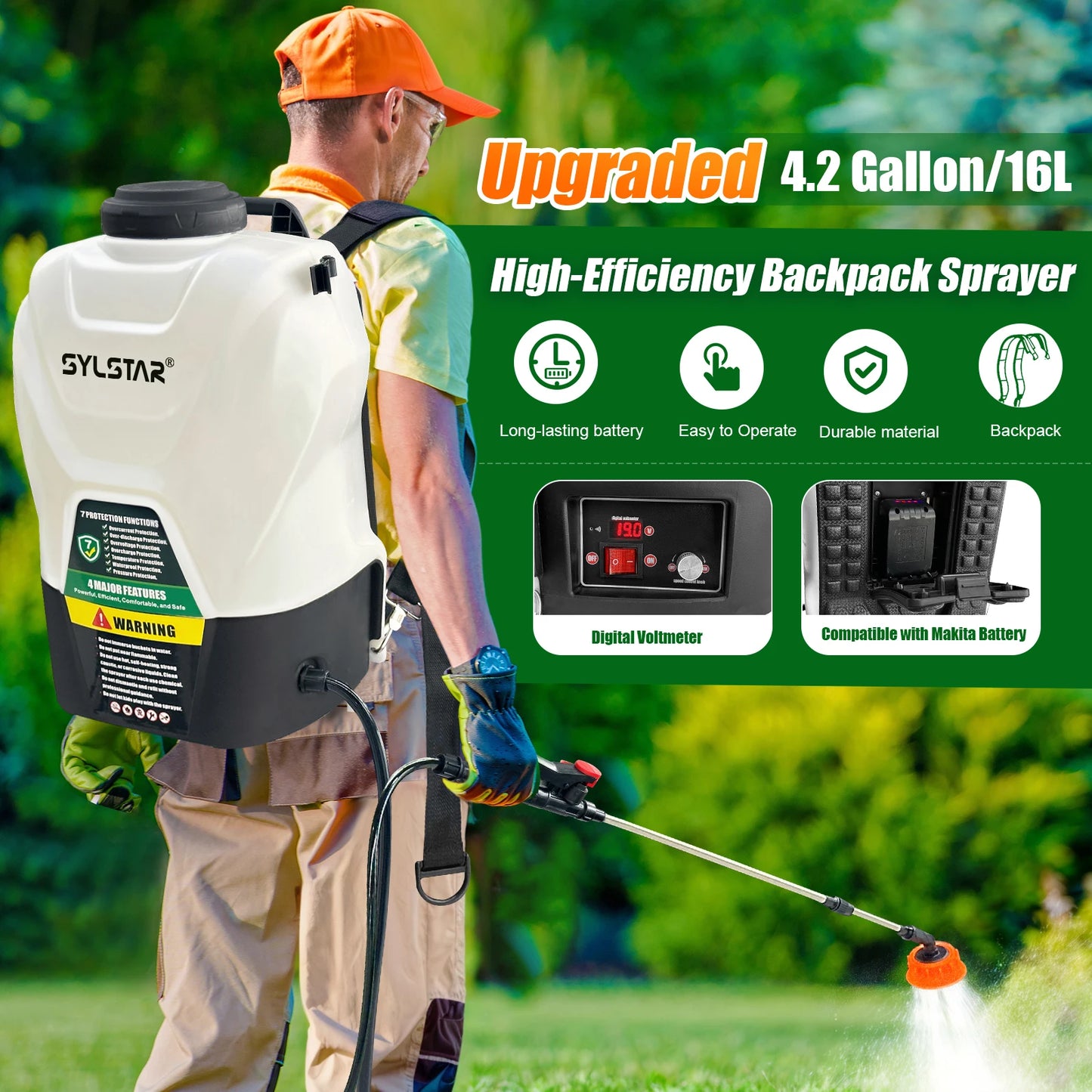 Garden Electric Sprayer With Telescopic Wand And Five Nozzles