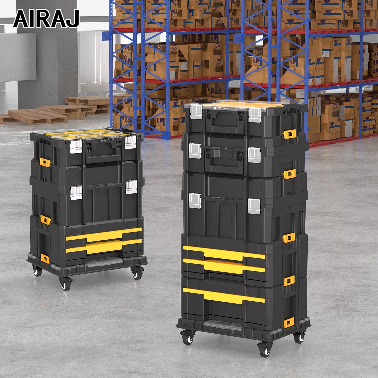 AIRAJ Multifunctional Tier Stackable Tool Organizer With Rolling Storage