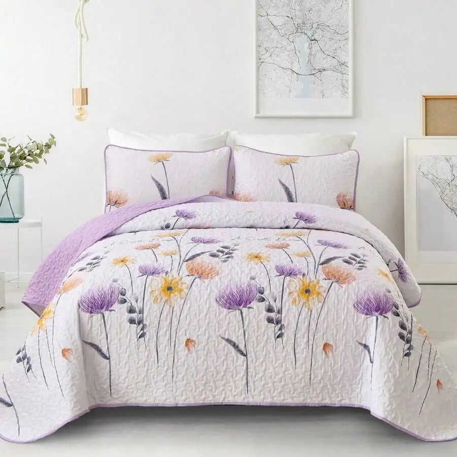 Yellow Paisley Quilt Set 3 Pieces Coverlet Bedding