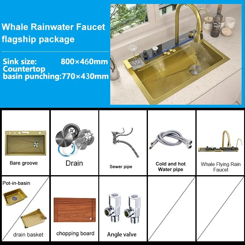 Telisiya Stainless Steel Waterfall Kitchen Sink With Digital Display