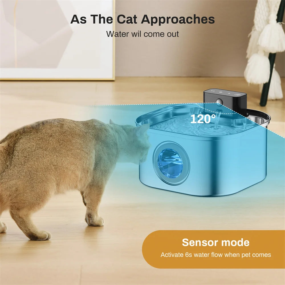 Wireless Stainless Steel Pet Water Fountain With Motion Sensor