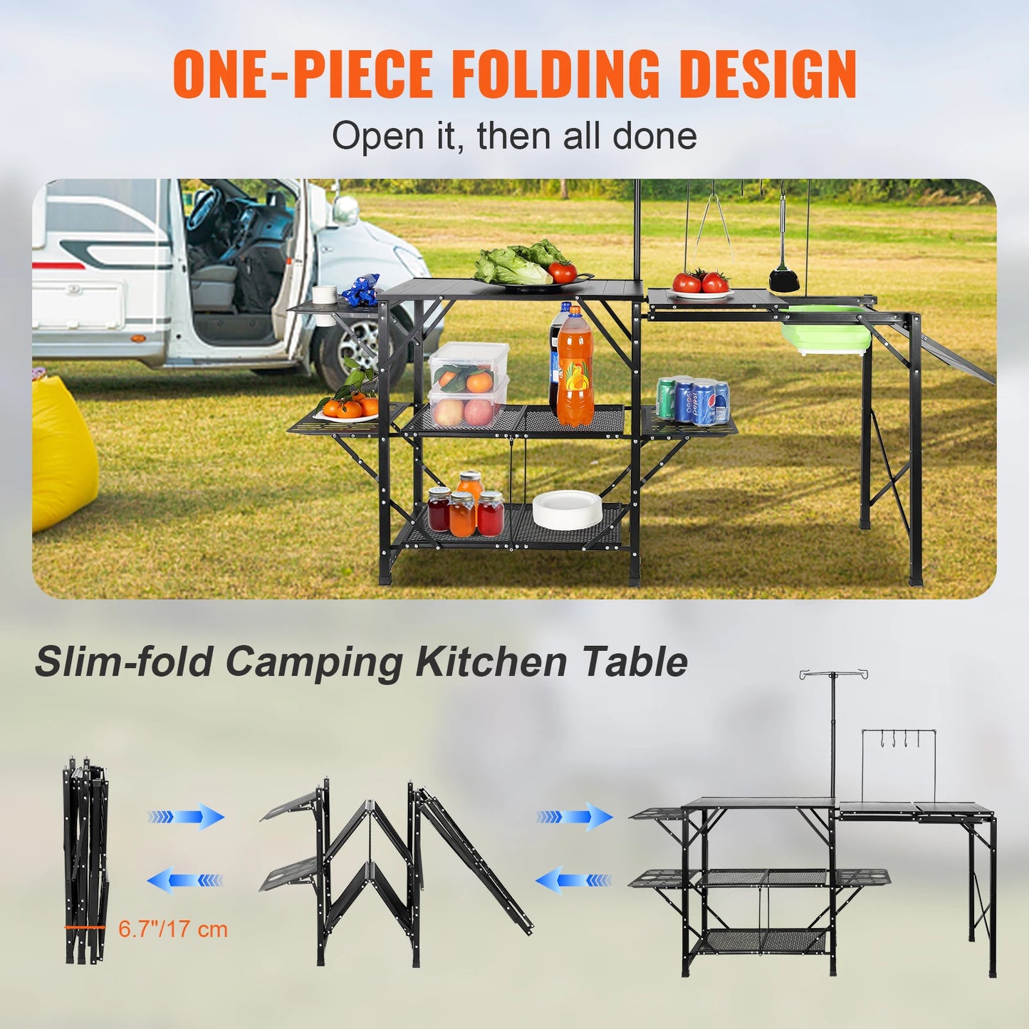 SucceBuy Camping Kitchen Table With Sink Folding Outdoor Station