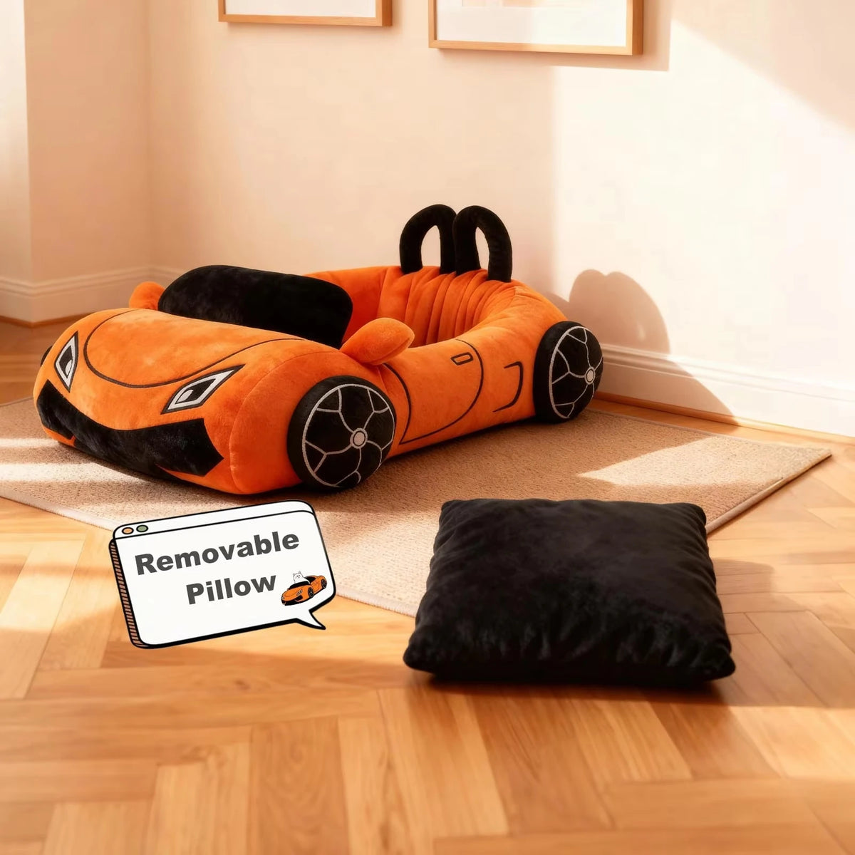 CWV Supercar Shaped Coral Fleece Cat Bed Cozy Washable Kitten Pillow House