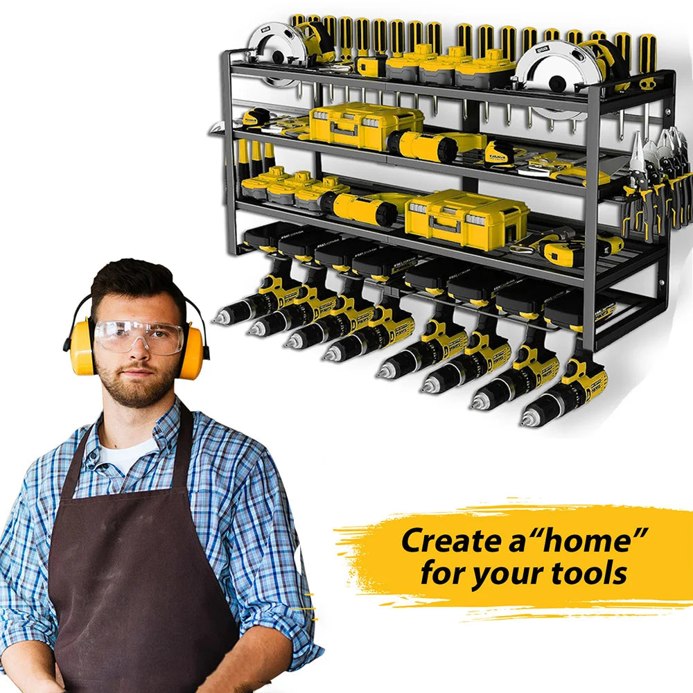Power Tool Storage Rack 4 Tier Wall Mount Organizer