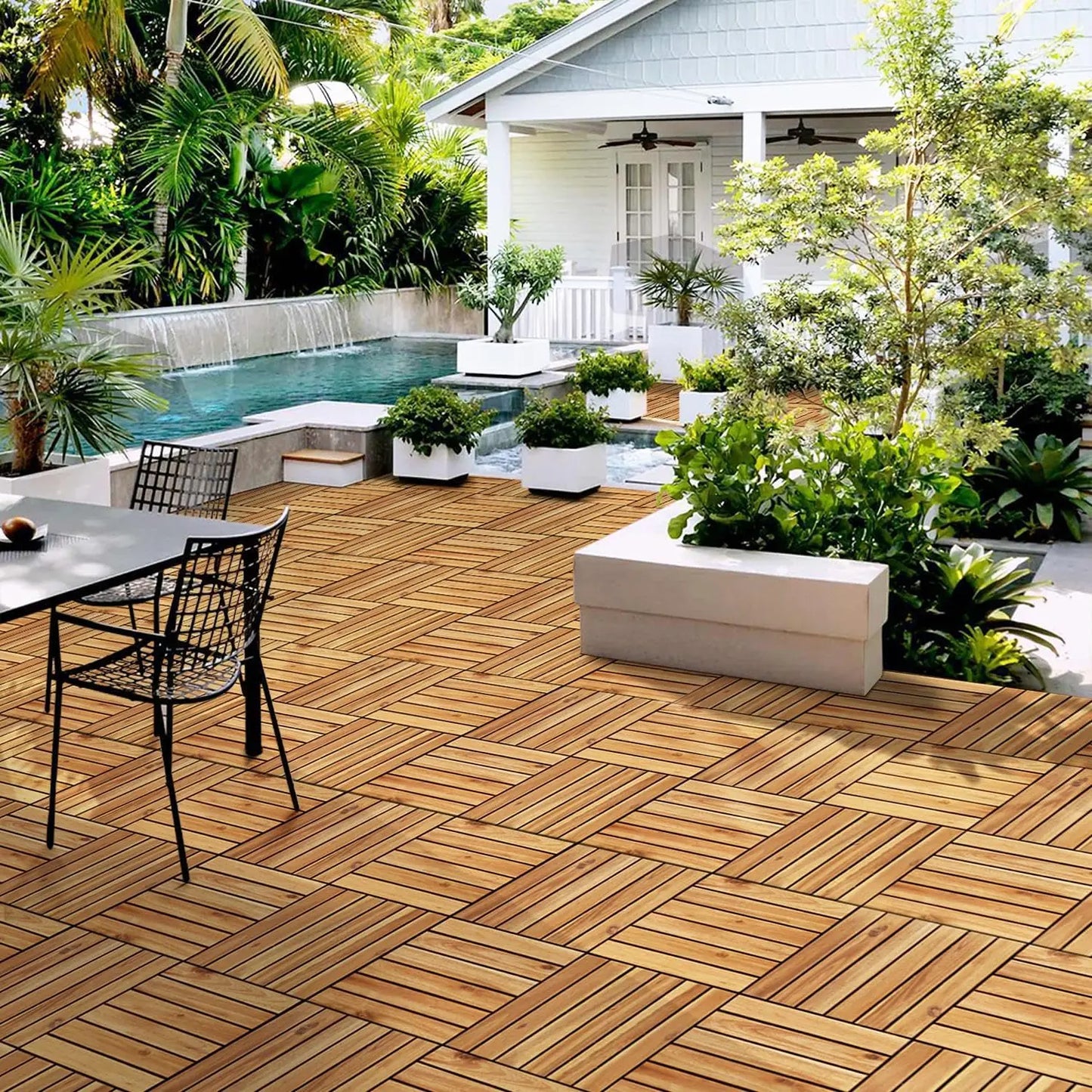 Acacia Wood Interlocking Flooring Tiles Waterproof For Outdoor And Indoor