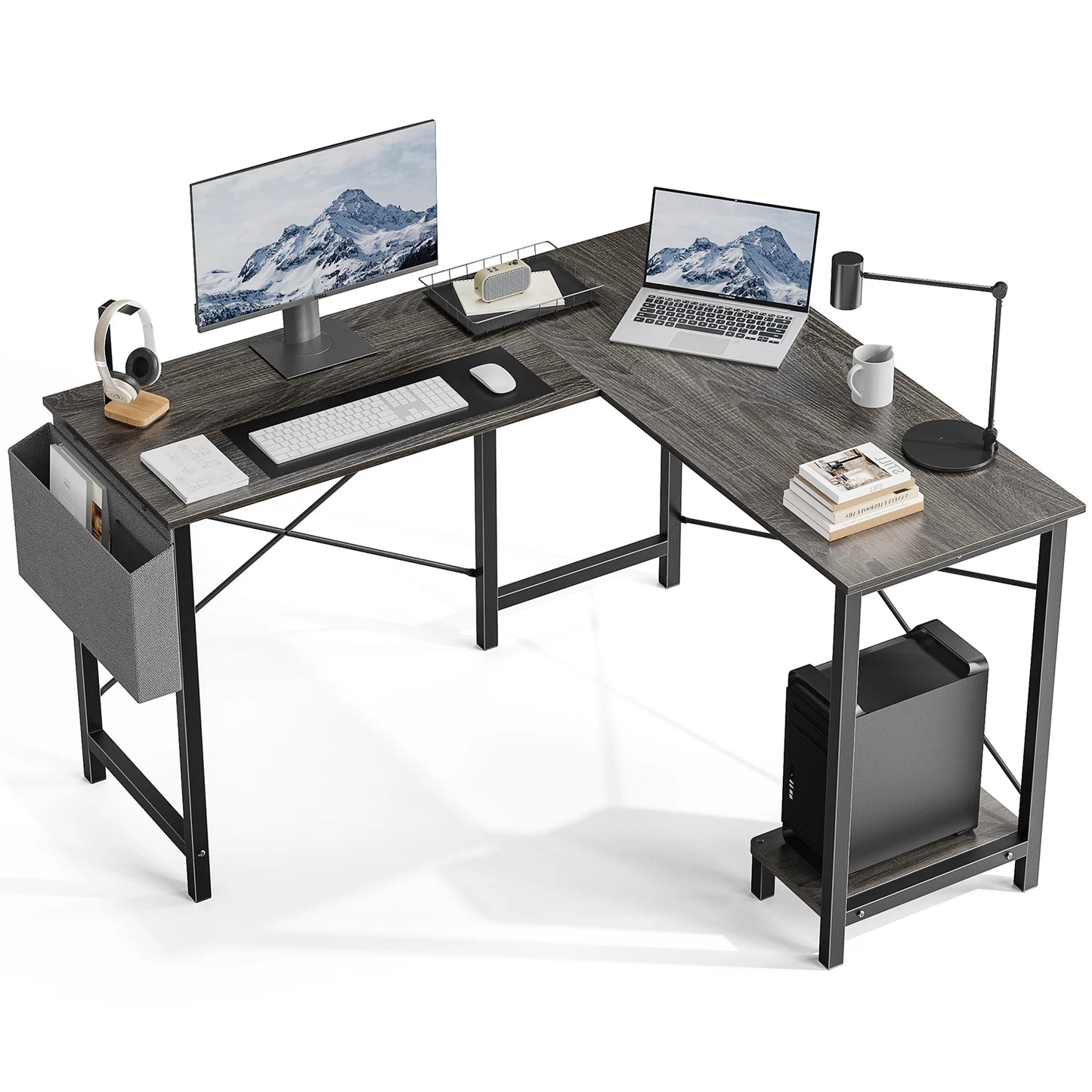 JHK L Shaped Computer Desk With CPU Storage Shelf Unit