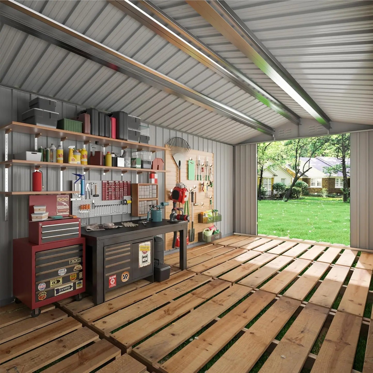 VIWAT Outdoor Metal Storage Shed With Lockable Door