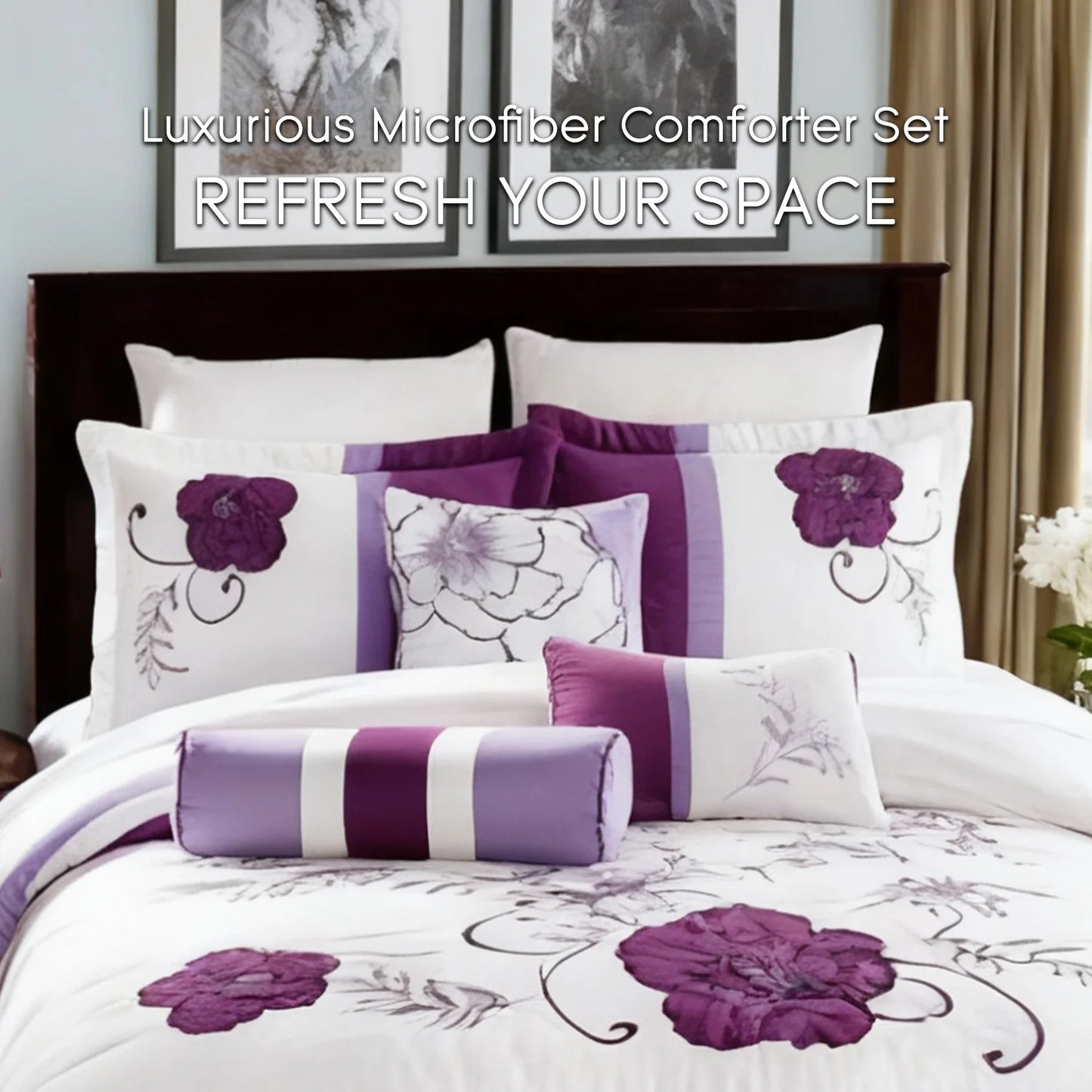 Sandra Floral Microfiber Comforter Set Queen Size Bedding