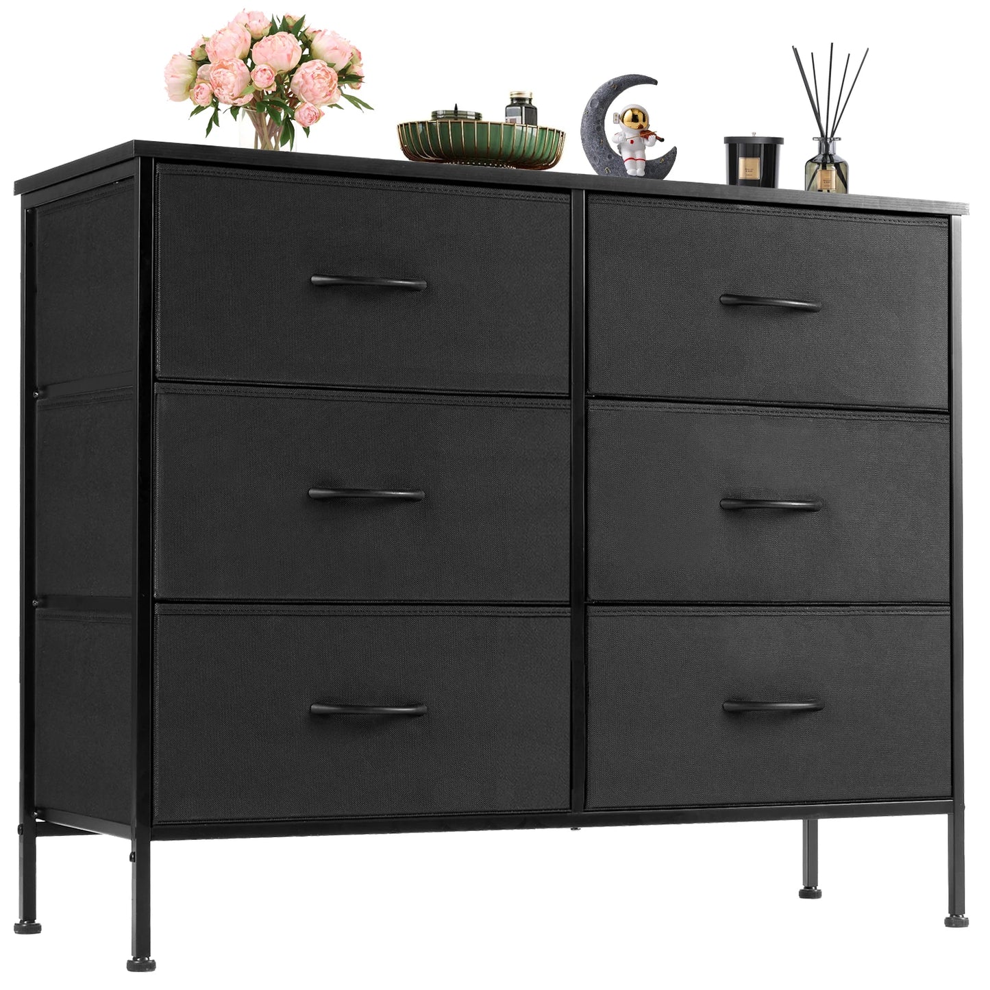 JHK 6 Drawer Fabric Nightstand Bedroom Bedside Table With Storage