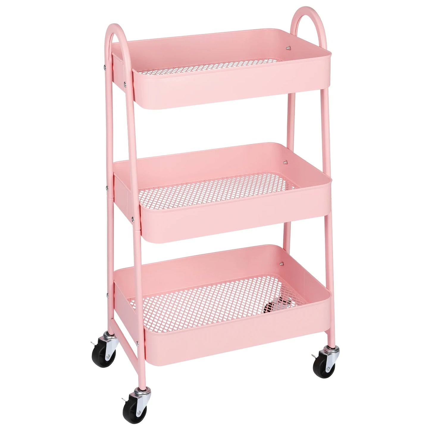 JHK Three Tier Metal Storage Cart With Lockable Wheels