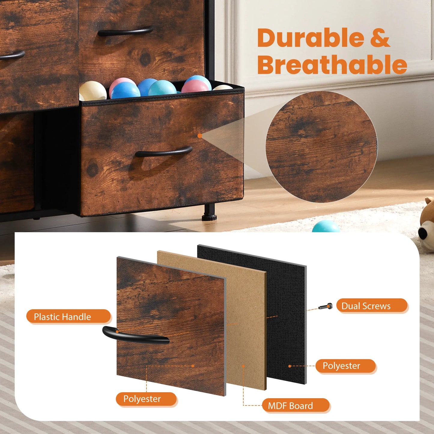 JHK Bedroom Dresser With 9 Fabric Storage Drawers Wardrobe