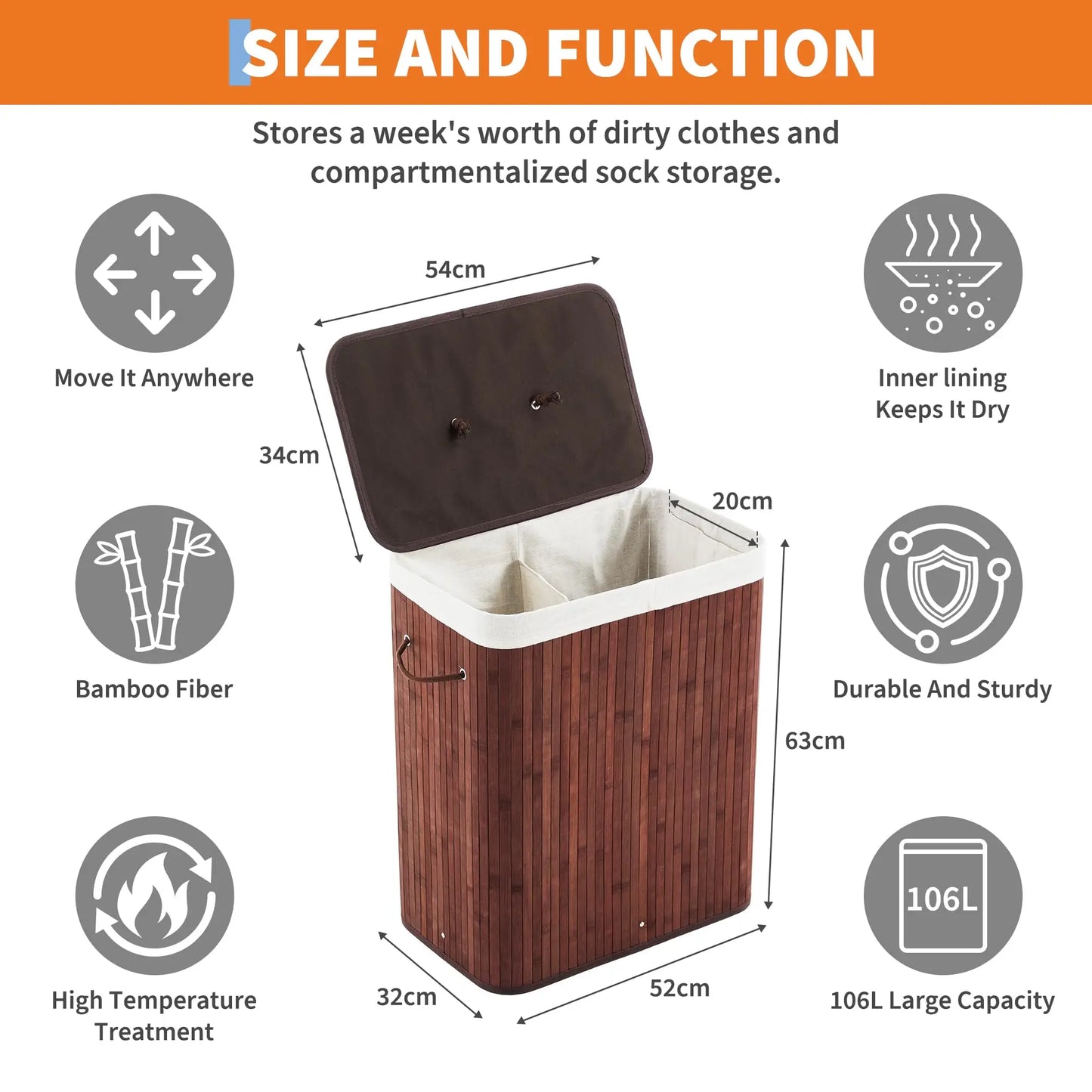 HiMISS Bamboo Laundry Hamper With Lid And Handles