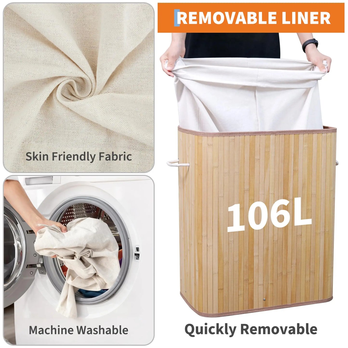 HiMISS Bamboo Laundry Hamper With Lid And Handles