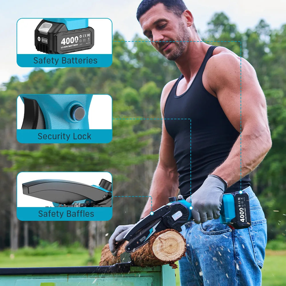 Seesii Cordless Mini Chainsaw For Woodworking And Pruning 18V Battery
