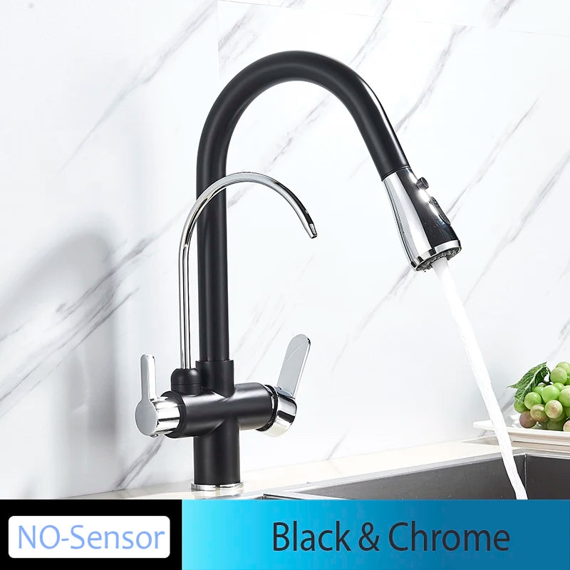 Onyzpily Deck Mounted Brass Dual Handle Kitchen Faucet