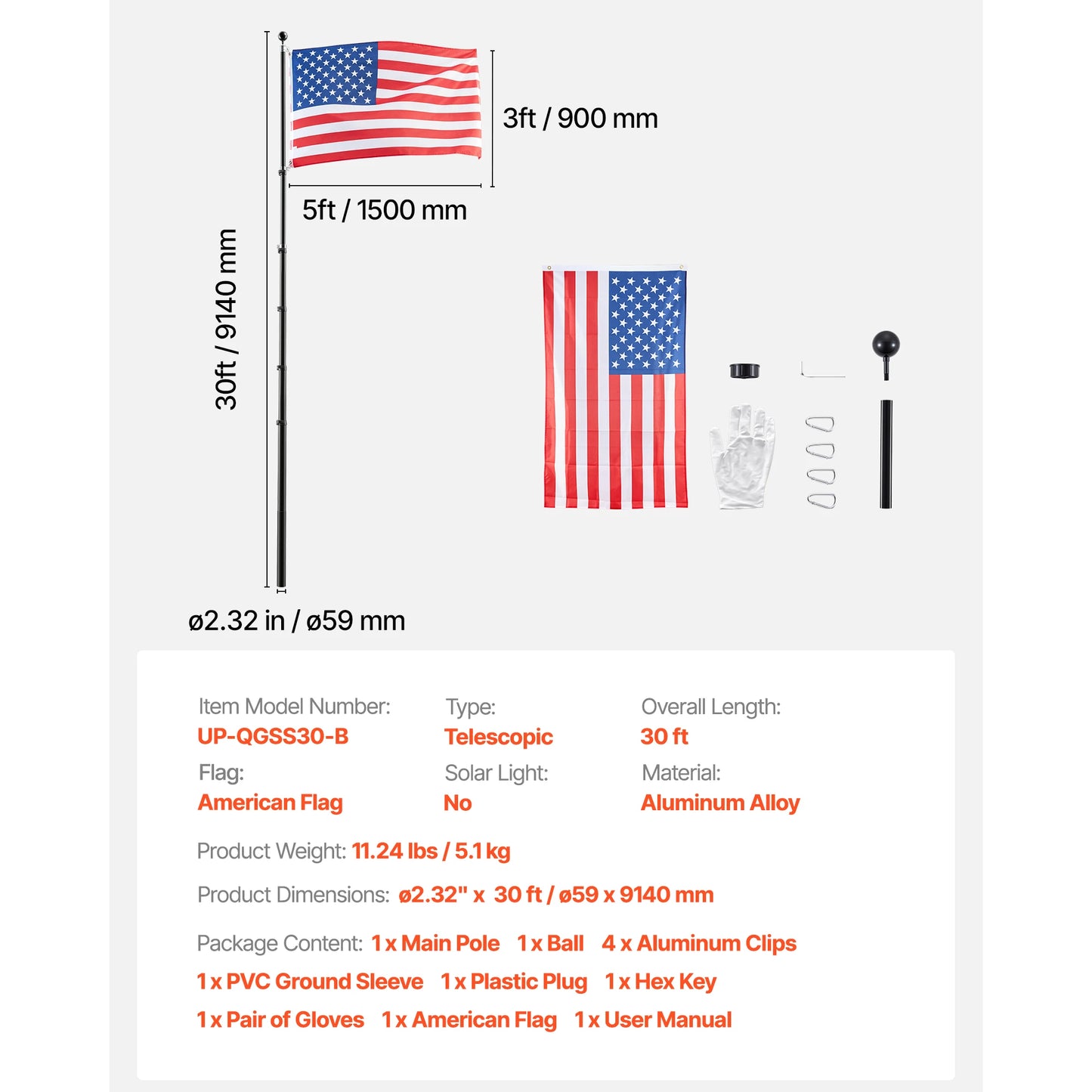 VEVOR Aluminum Flag Pole Kit for Yard With American Flag