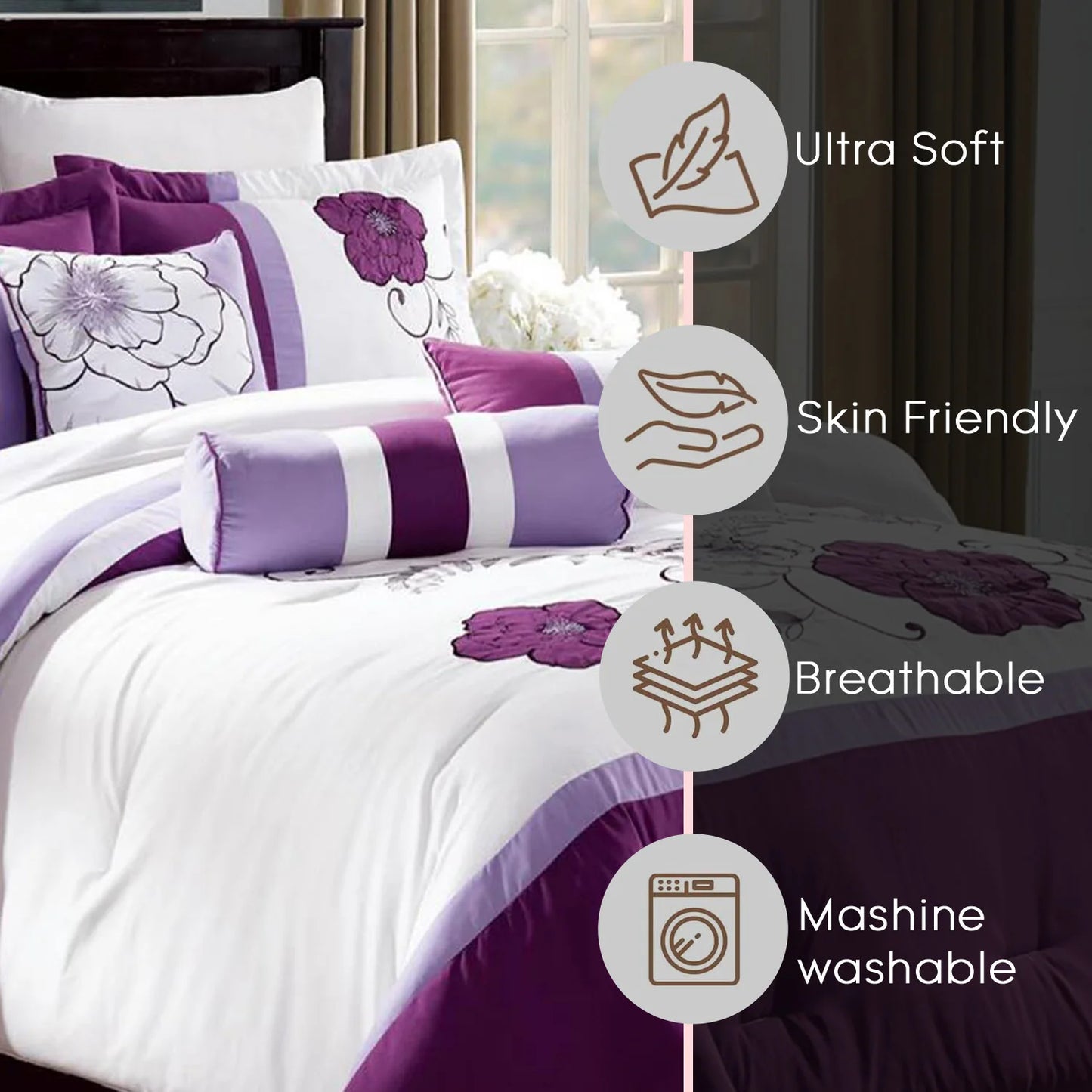 Sandra Floral Microfiber Comforter Set Queen Size Bedding