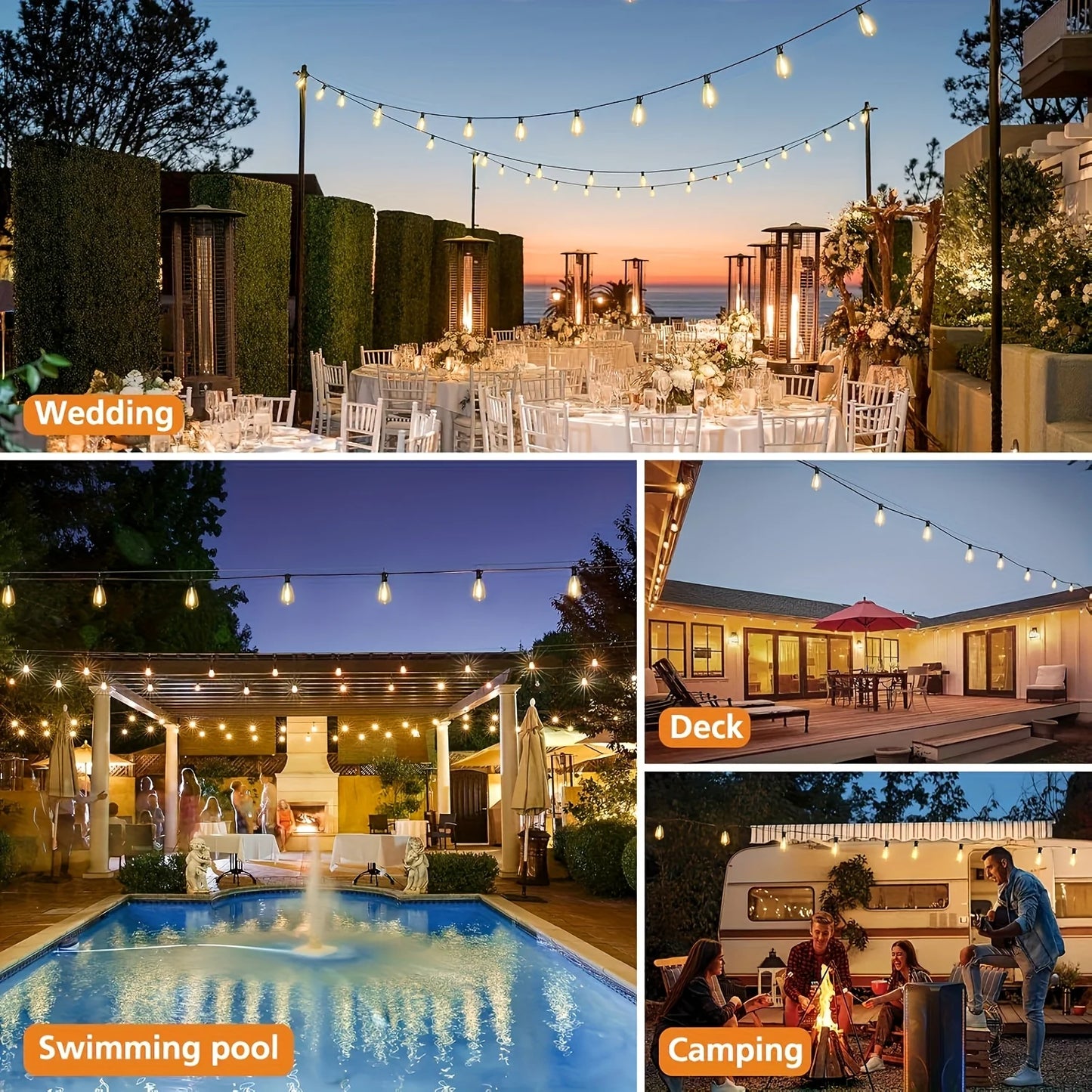 Bhony LED Outdoor String Lights ST38 Waterproof Patio Balcony 2700K