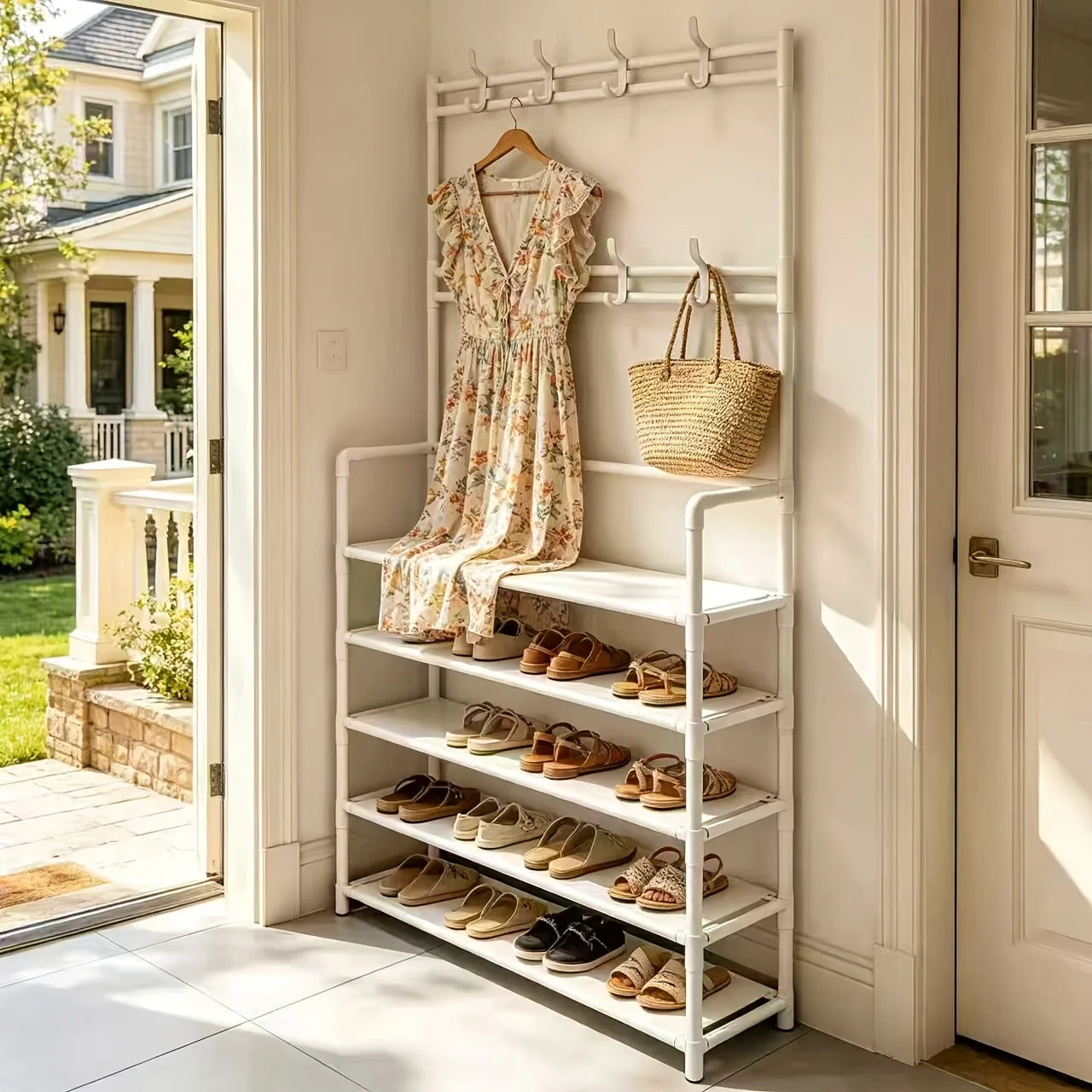 5-Layer Multifunctional Shoe And Coat Rack, Large Capacity