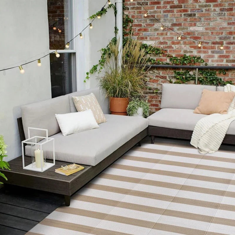 Outdoor Waterproof Patio Rug Reversible Stripe Pattern