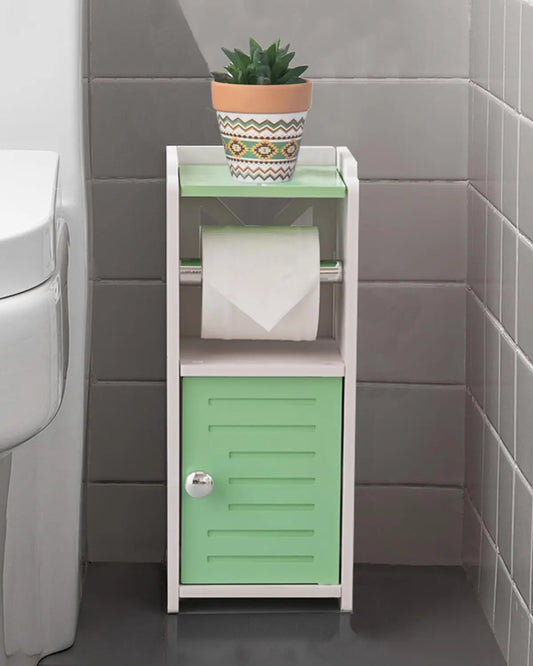 XIUWO Free Standing Bathroom Storage Cabinet With Toilet Paper Holder