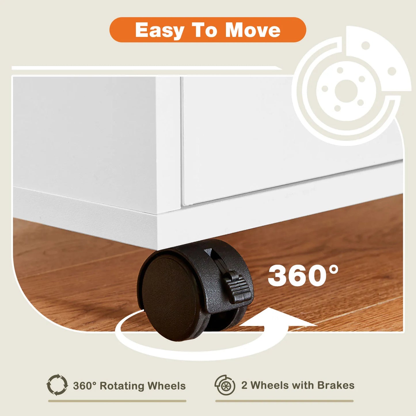 JHK Wood Nightstand Cabinet With Five Drawers On Wheels