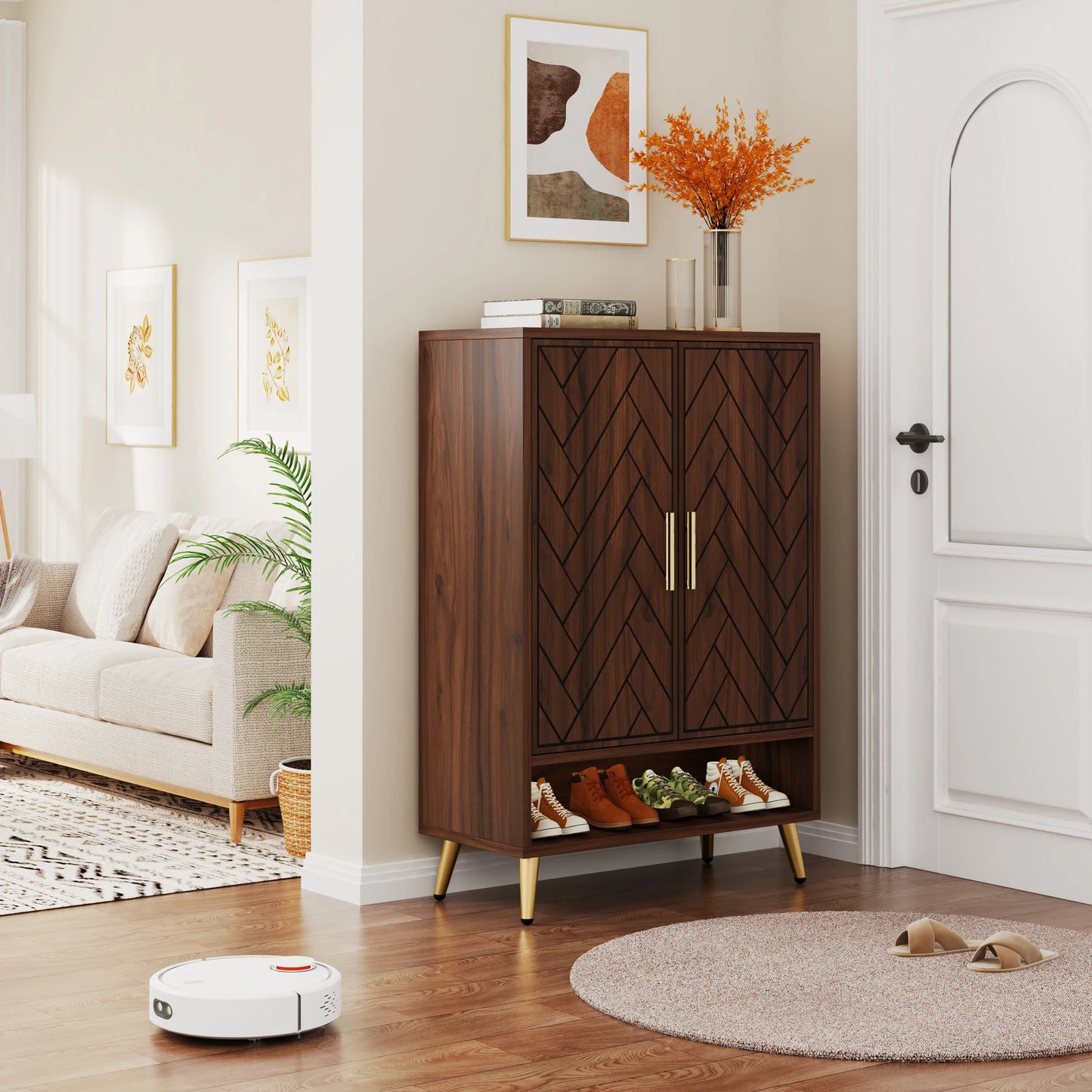 Tribesigns Six Tier Shoe Cabinet With Doors And Adjustable Shelves