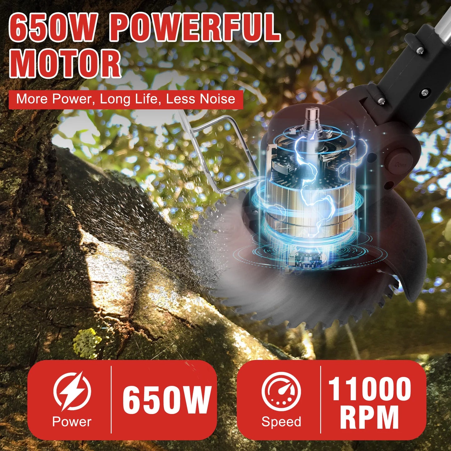 21V Cordless 3-In-1 Grass Trimmer Edger Mower With 2x2.0Ah Batteries