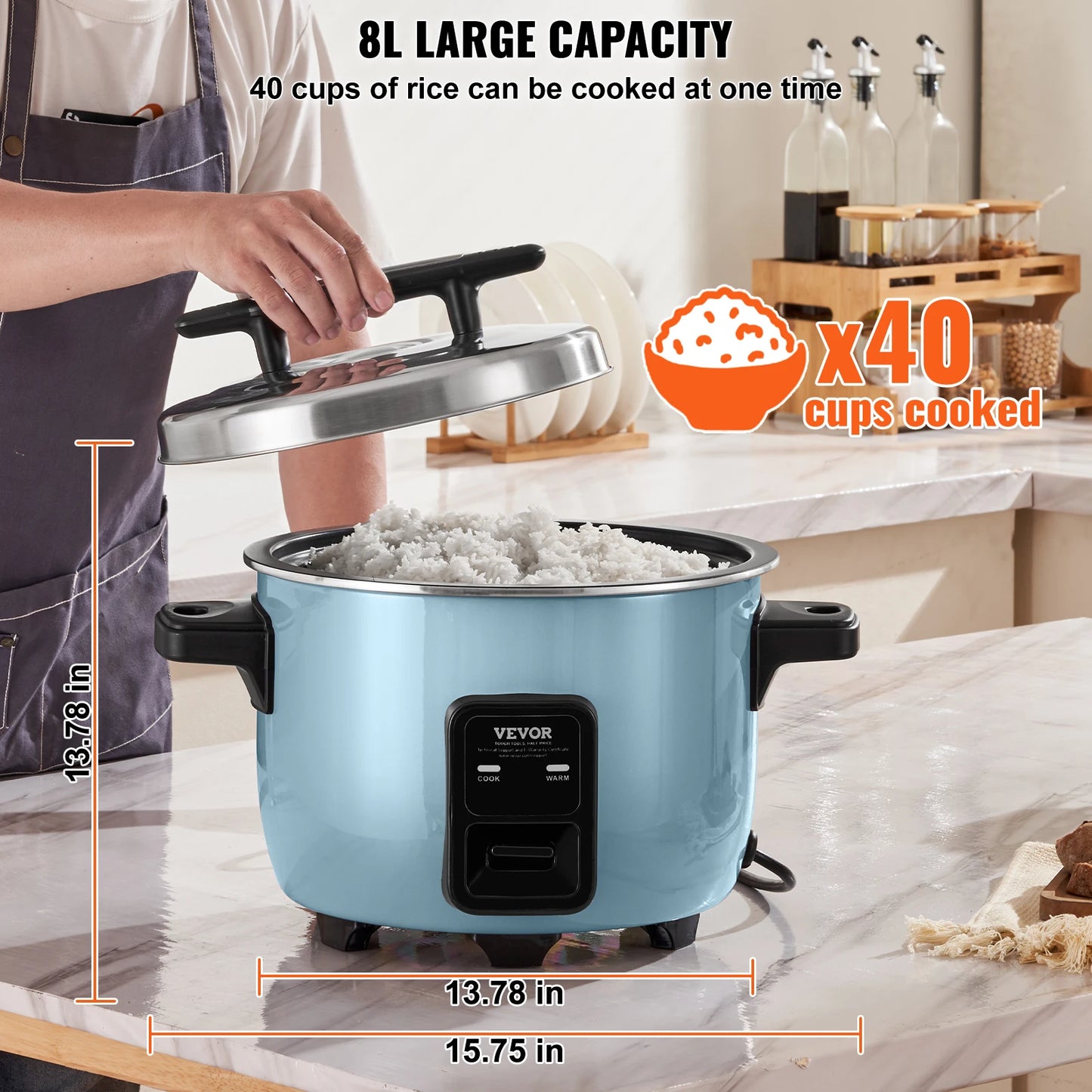 VEVOR 8L 10L 13L Commercial Rice Cooker With Nonstick Pot