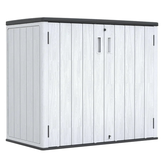 ZZM Large Outdoor Storage Shed, 48 Cu Ft Resin Versatile Storage Cabinet for Patio Accessories, Trash Cans &Garden Tools,Durable