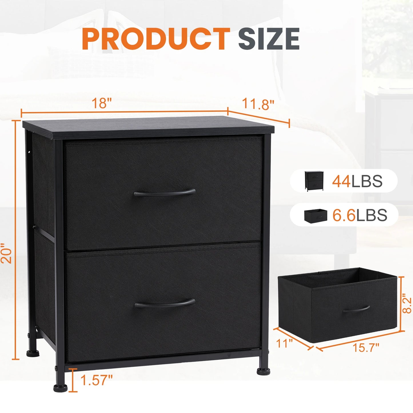 JHK Nightstand Bedside Storage Cabinet With 2 Drawers
