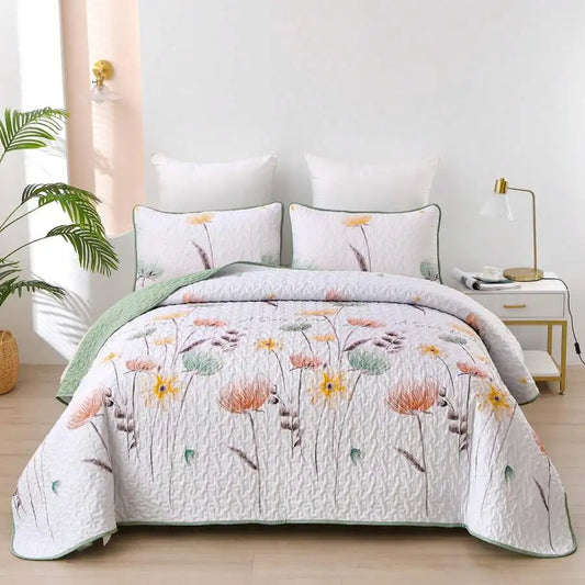 Yellow Paisley Quilt Set 3 Pieces Coverlet Bedding
