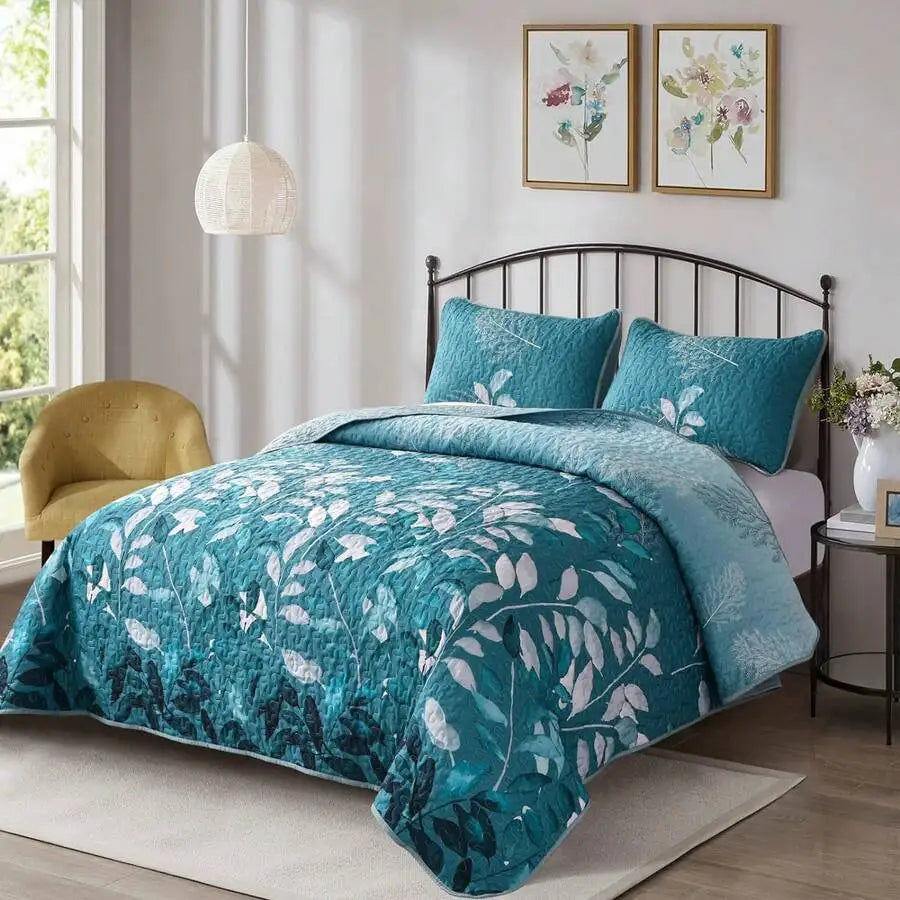Yellow Paisley Quilt Set 3 Pieces Coverlet Bedding
