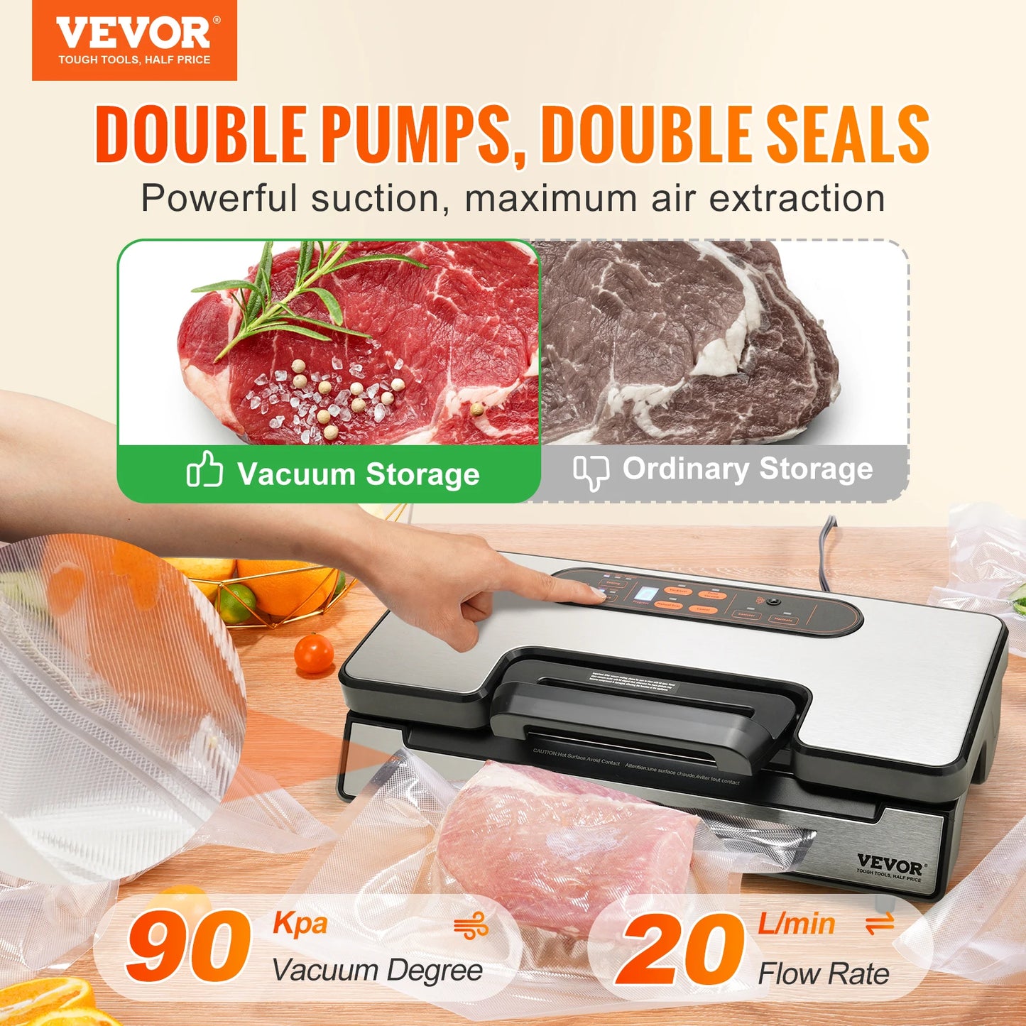 SucceBuy 90Kpa 130W Vacuum Sealer With Free Bags For Household