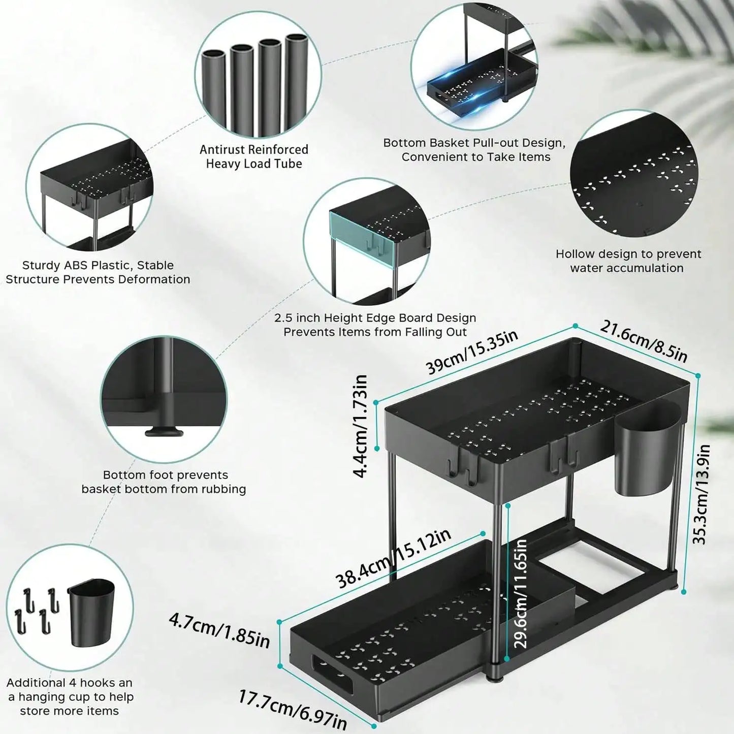Under Sink Organizer Storage Shelves With Sliding Drawer