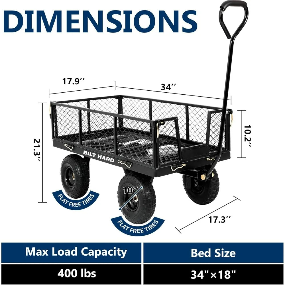 Bilt Hard 400 Lb Capacity Garden Cart With Flat Free Steel Tires