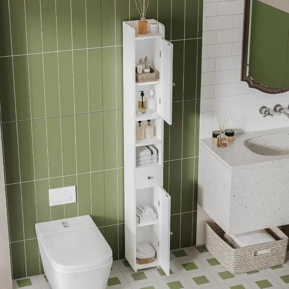 Xiuwo Narrow Freestanding Bathroom Storage Cabinet With Adjustable Shelves