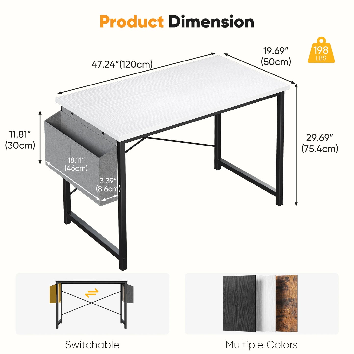 JHK Adjustable Computer Desk With Storage Bag Metal Frame Wood Top Assembly