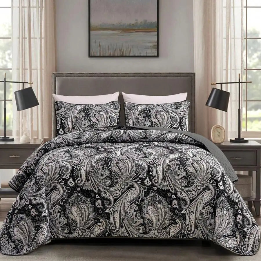 Yellow Paisley Quilt Set 3 Pieces Coverlet Bedding