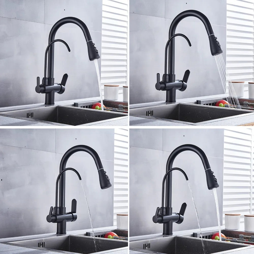 Onyzpily Deck Mounted Brass Dual Handle Kitchen Faucet