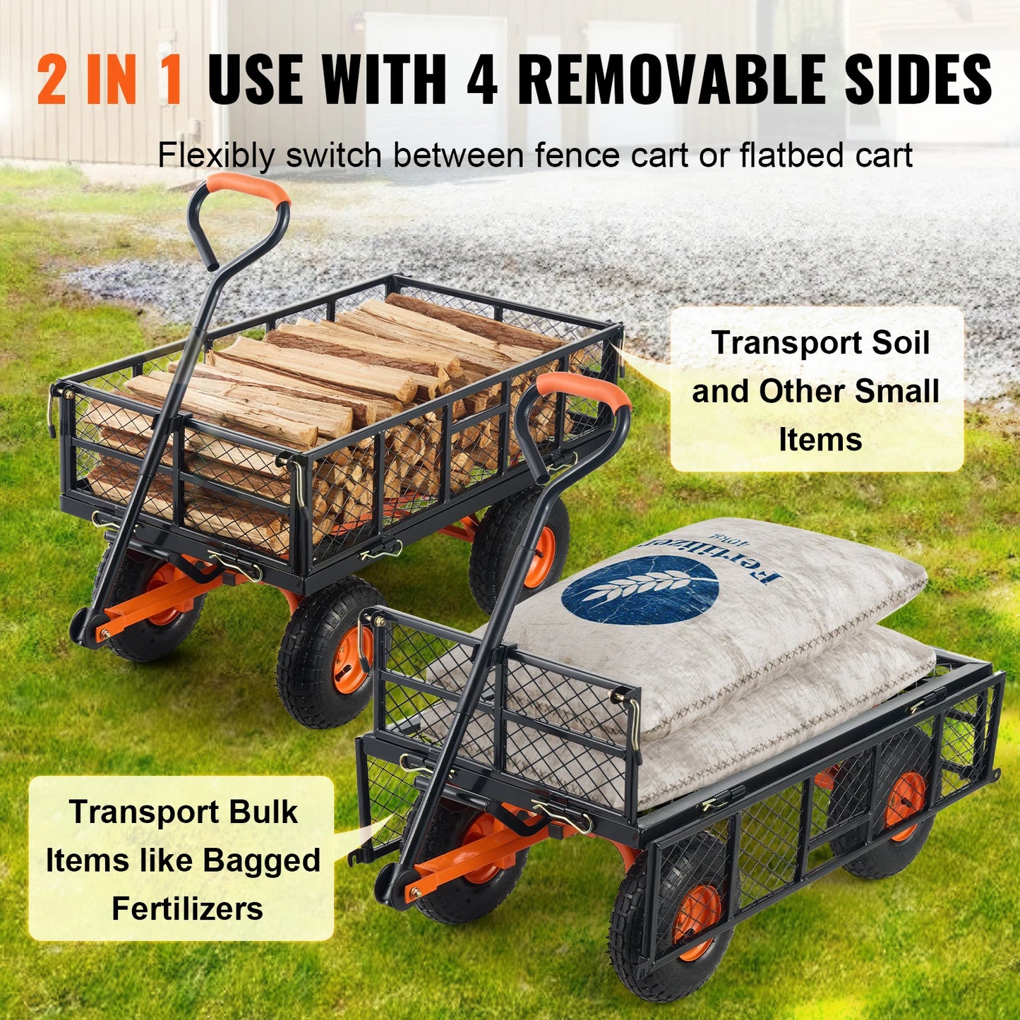 SucceBuy Garden Cart Sturdy Utility Wagon With Dump Cart 400 To 880 Lbs Capacity
