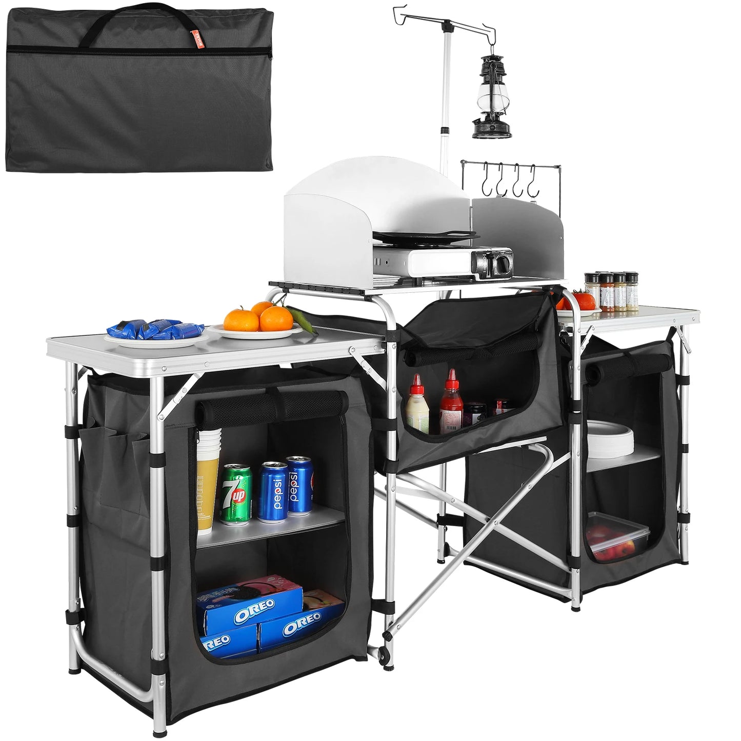 SucceBuy Aluminum Camping Kitchen Table And Grill Rack