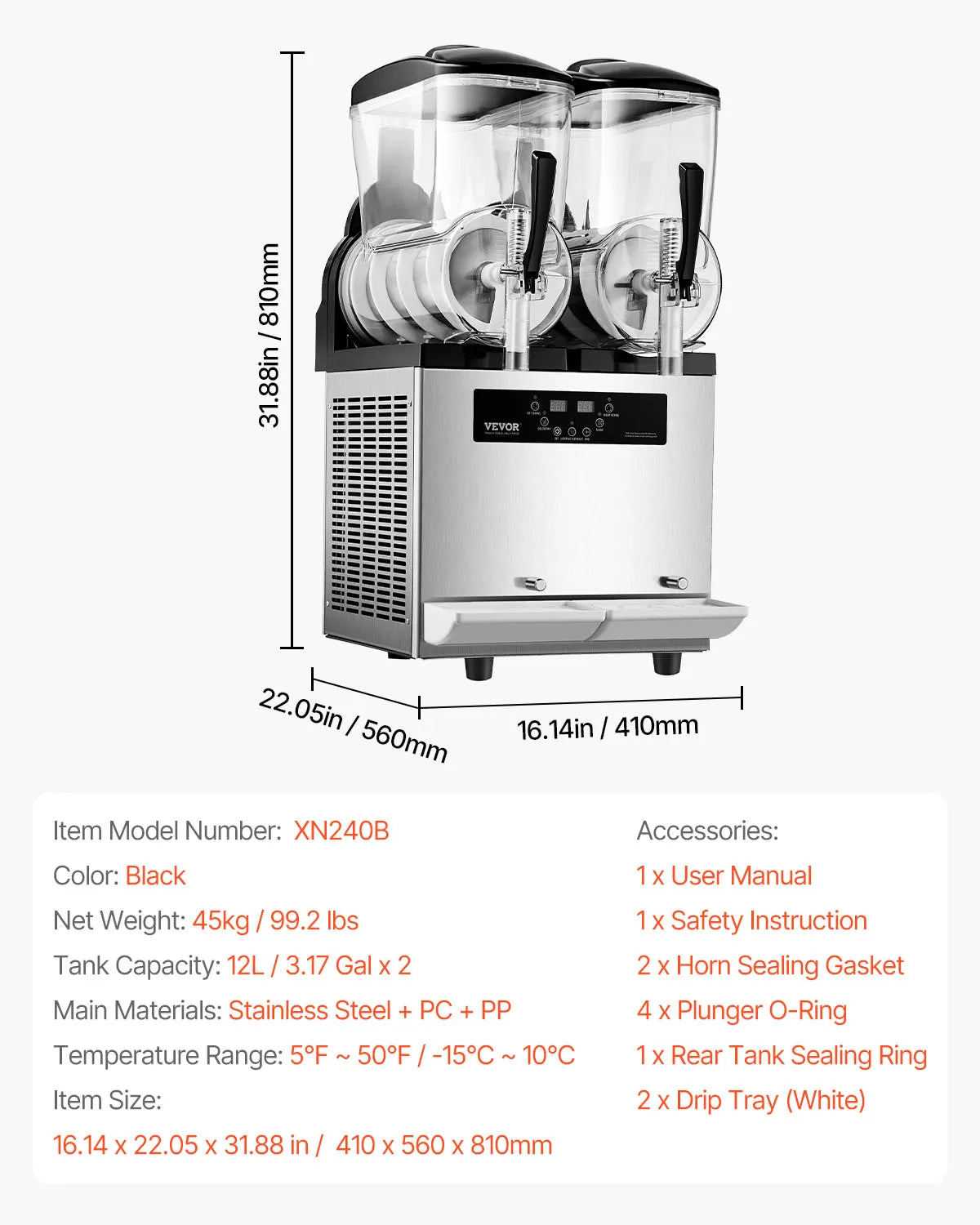 VEVOR Slushy Machine 3-36L Dual Tanks Stainless Steel