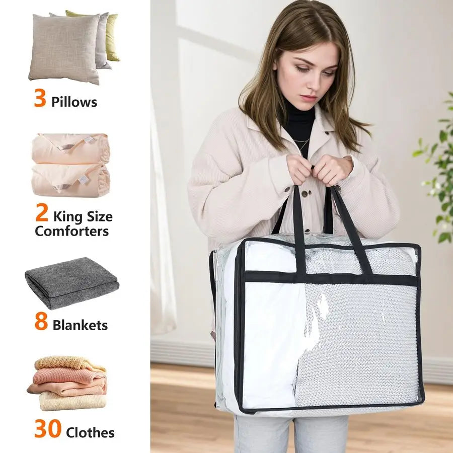 Clear Zippered Storage Bags For Clothes And Bedding Organizer