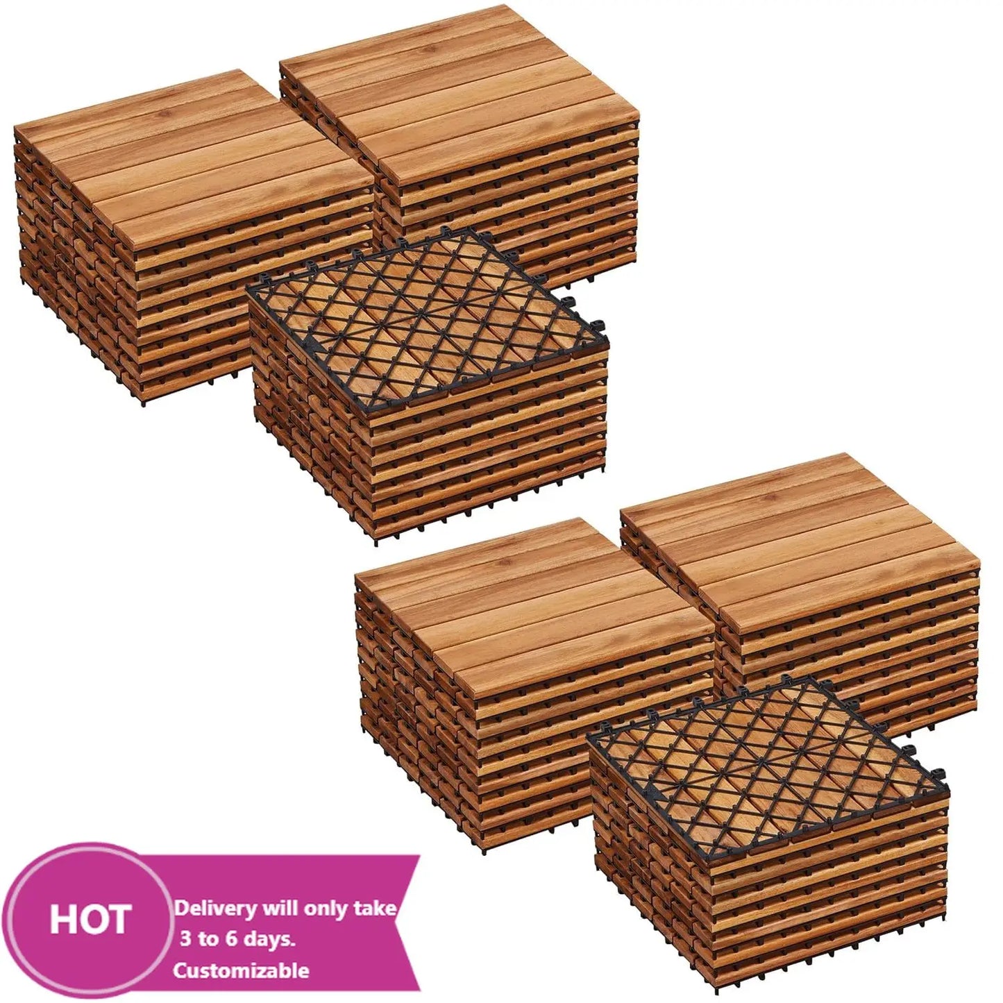 Acacia Wood Interlocking Flooring Tiles Waterproof For Outdoor And Indoor