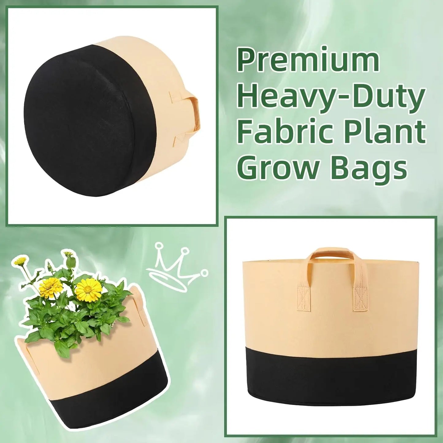 Set Of 12 Fabric Grow Bags With Handles For Plants