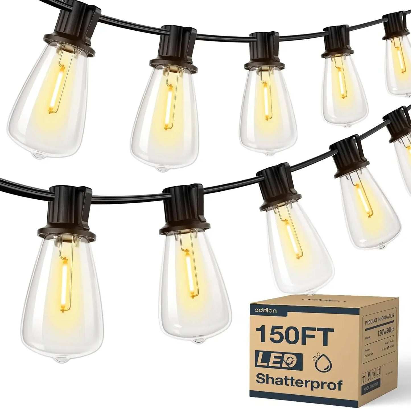 MIMIRGB 12V LED Outdoor String Lights Waterproof Dimmable Bulbs