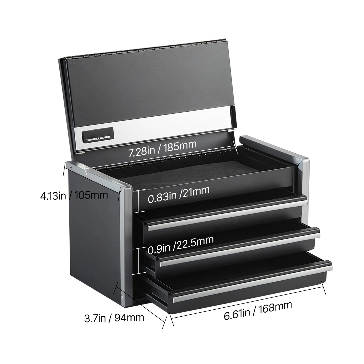 SucceBuy 3-Drawer Metal Tool Box With Ball Bearing Powder Coated
