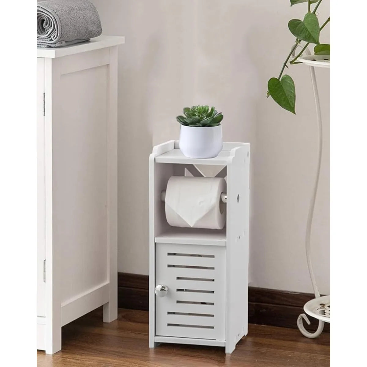 XIUWO Free Standing Bathroom Storage Cabinet With Toilet Paper Holder