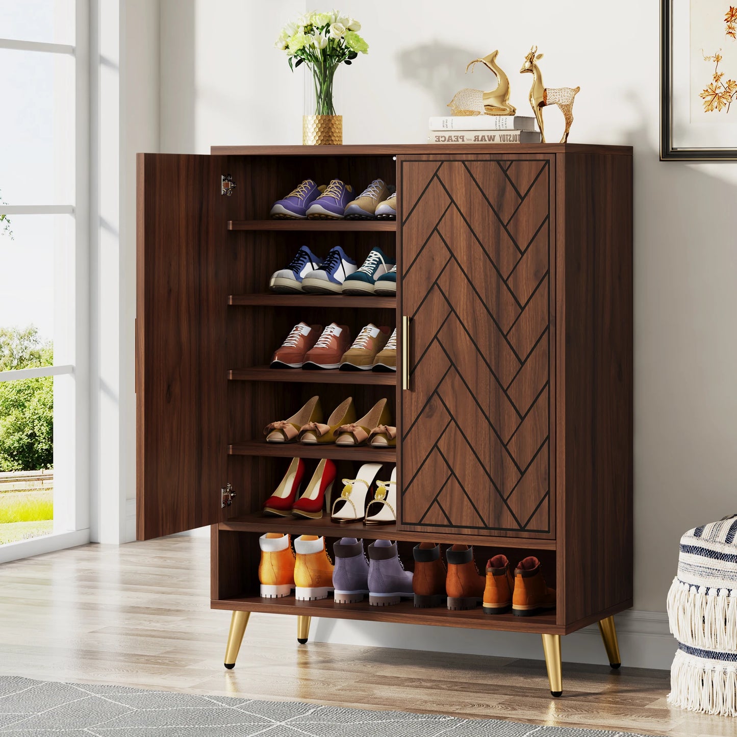 Tribesigns Six Tier Shoe Cabinet With Doors And Adjustable Shelves